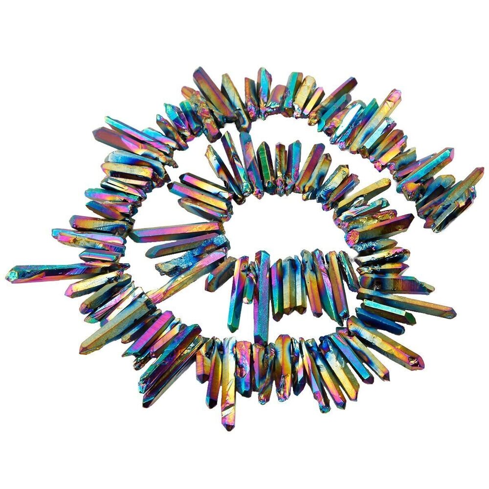9937 Titanium Coated Rock Crystal Points for Jewelry Making, Colorful Aura